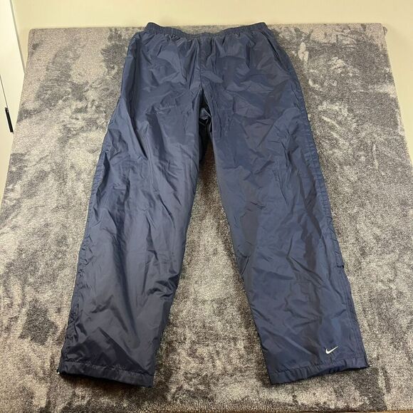 Vtg Y2K Nike Nylon Track Pants Lined Ankle Zip Navy Blue Men's XXL Silver Tag - Picture 1 of 13